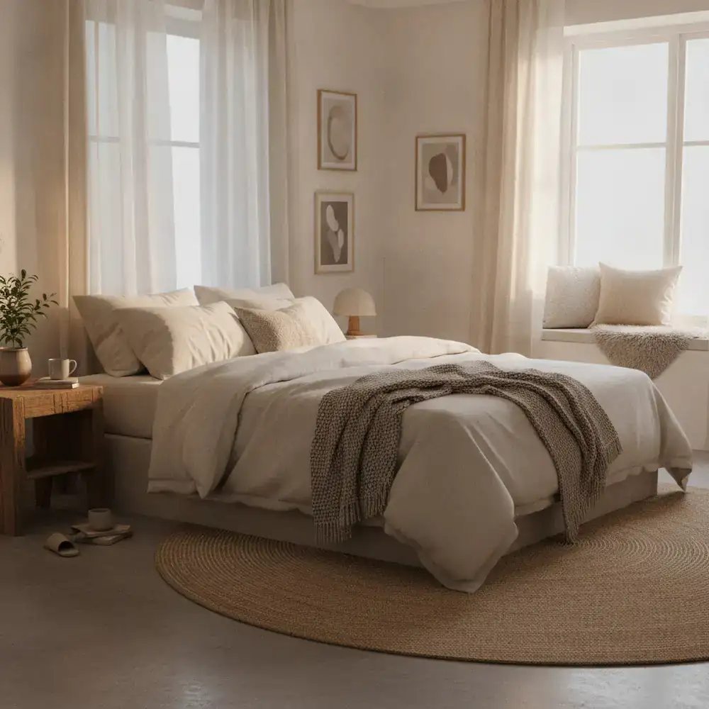 Cozy bedroom with soft natural lighting