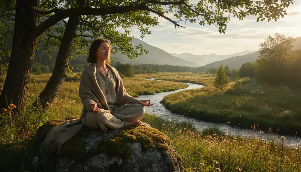 Person meditating outdoors